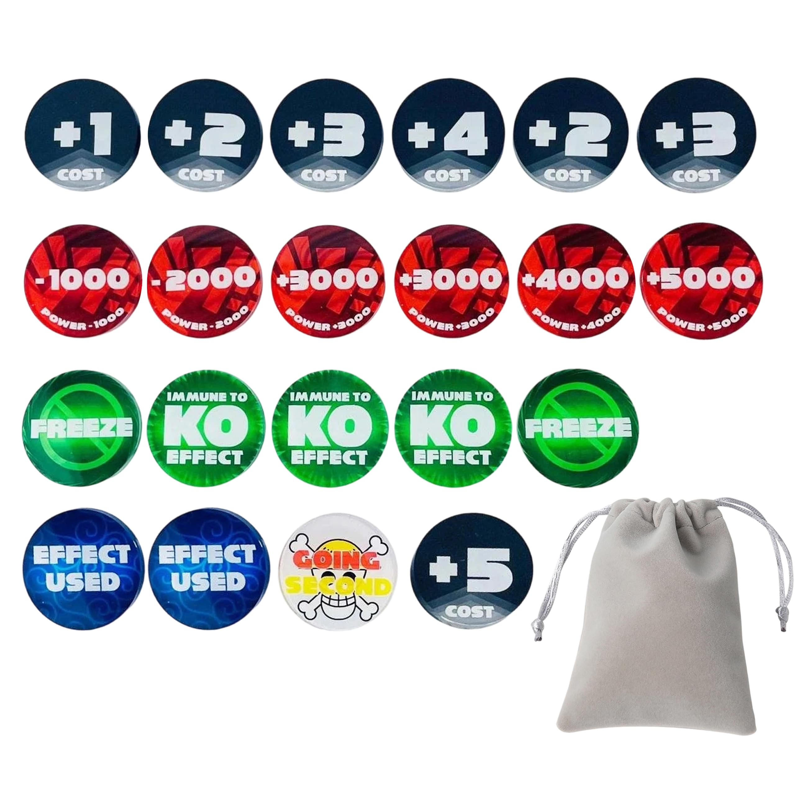 21pcs Acrylic Tokens Compatible with One Piece TCG - 4mm Thick Double-Sided Power & Cost Modifiers - Heavyweight Gameplay Markers with Pouch (Classics)