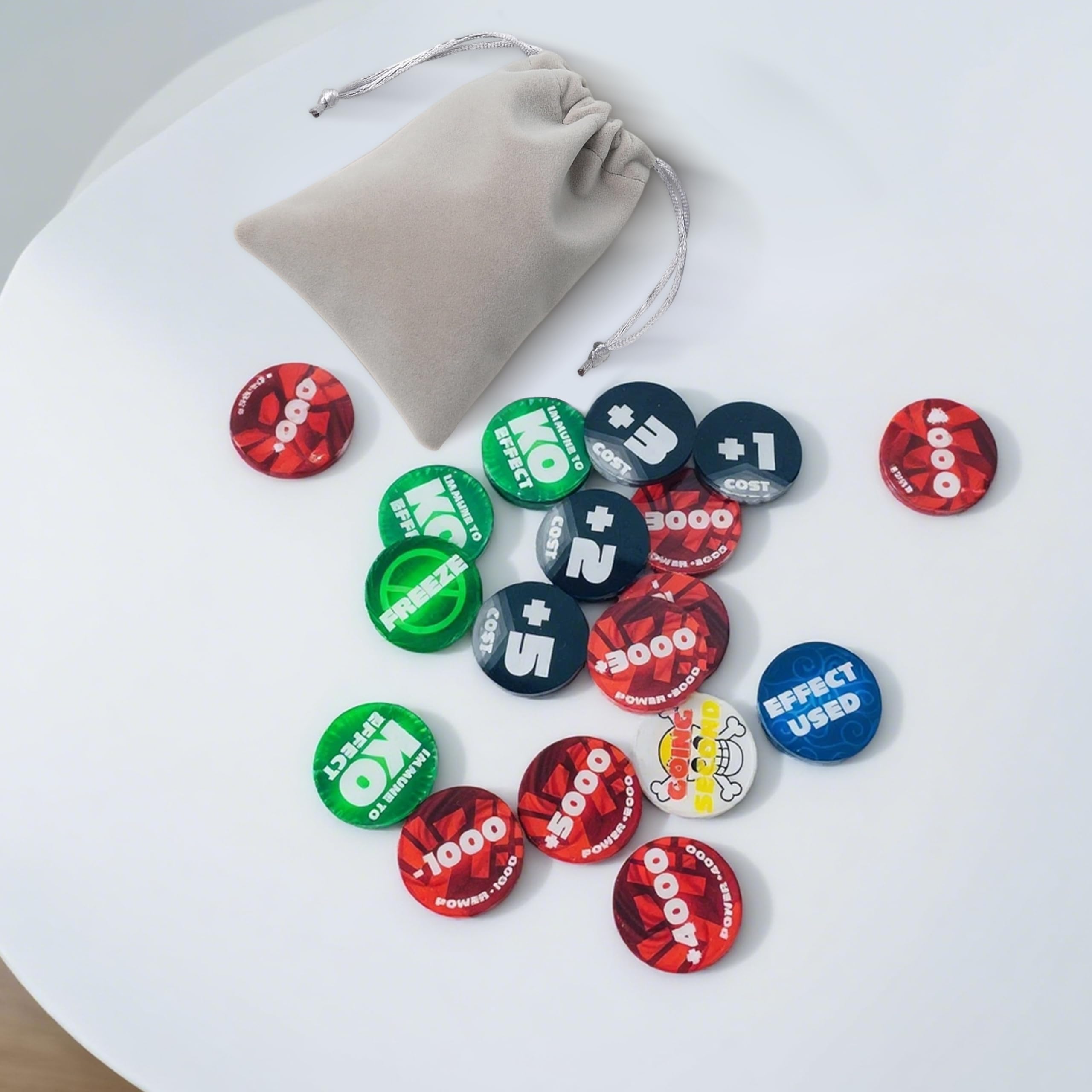 21pcs Acrylic Tokens Compatible with One Piece TCG - 4mm Thick Double-Sided Power & Cost Modifiers - Heavyweight Gameplay Markers with Pouch (Classics)