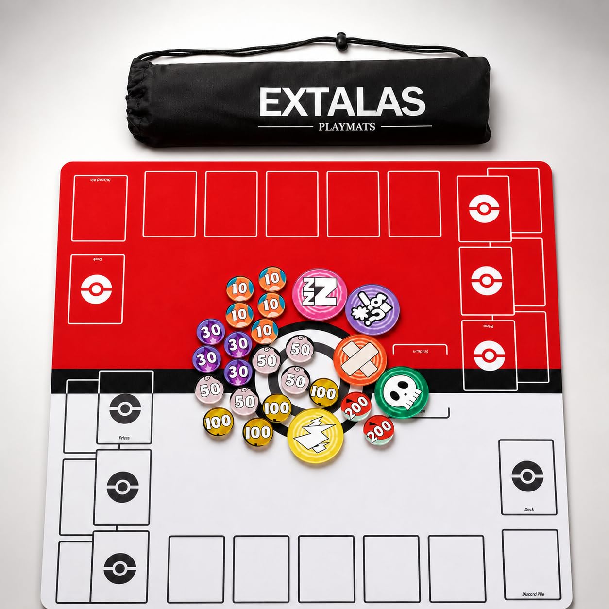 Playmat for Trading Card Game – 2-Player Trainer Mat with 31 Damage Counters and Professional Storage Bag